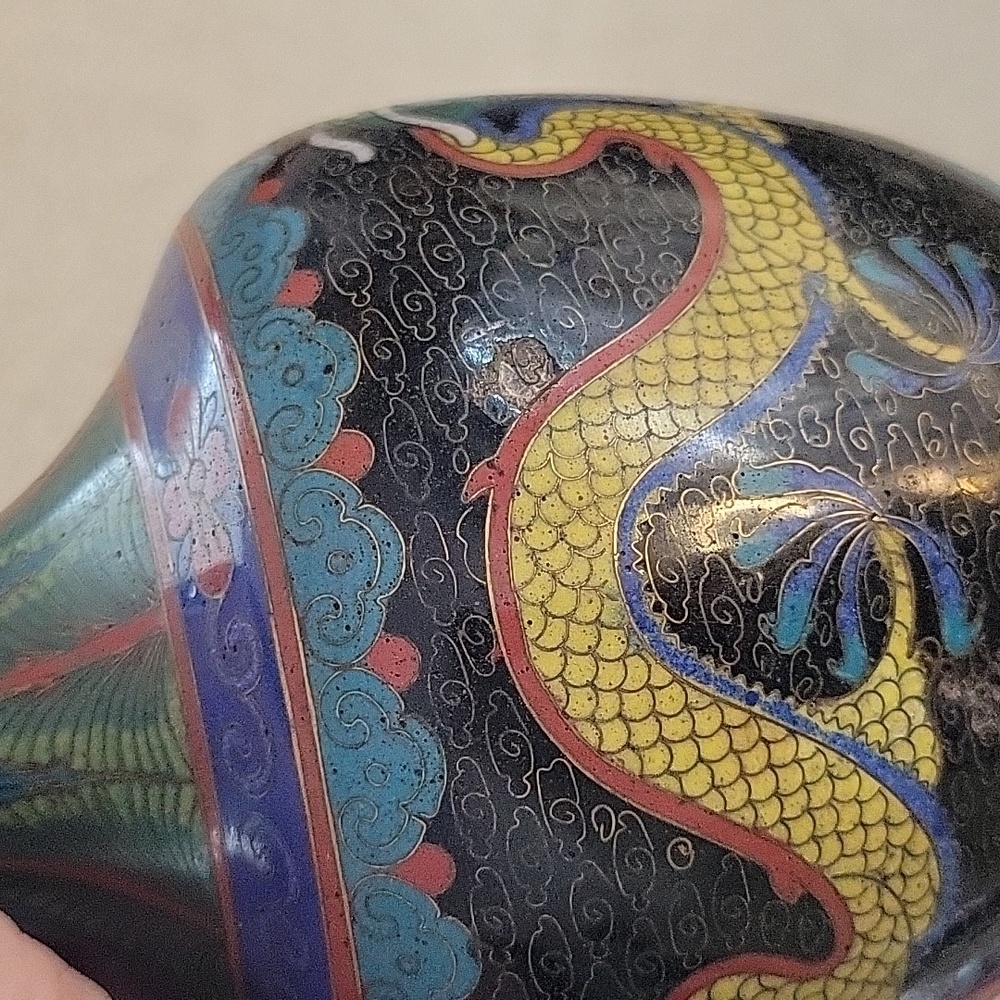 CHINESE CLOISONNE VINTAGE QING DYNASTY DRAGON VASE - Picture 8 of 8